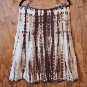Michael Kors Skirt Women's 10 Cream & Brown Tie Dye 100% Linen Bohemian Hippie